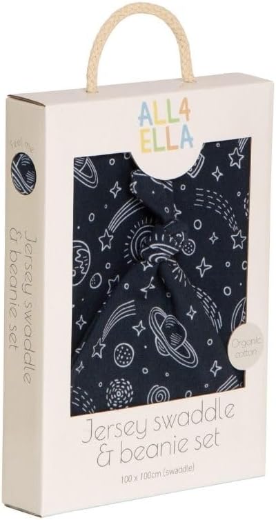 All4Ella Jersey Swaddle & Beanie Set - Outer Space - Image 1